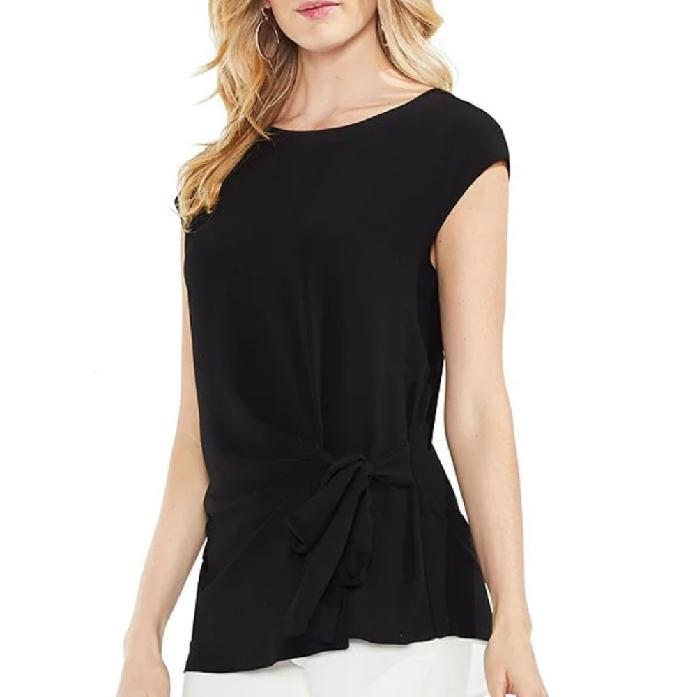 Vince Camuto black cap sleeve tie side blouse size XS